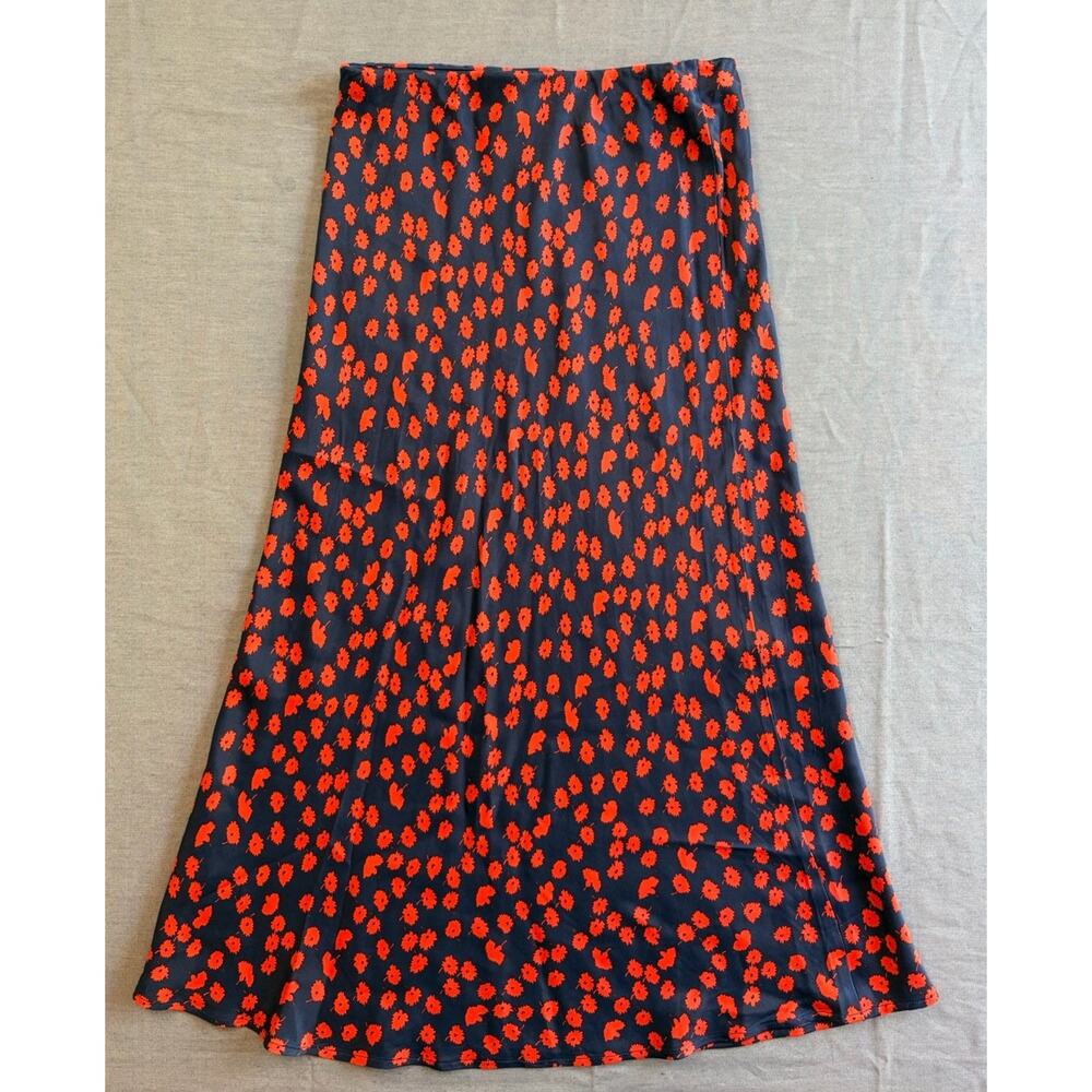 Maeve Anthropologie Women's Skirt Size XS Red Floral Navy Dressy Midi - Picture 7 of 7